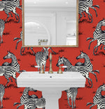 HG11101 zebra peel and stick wallpaper bathroom from Harry & Grace