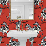 HG11101 zebra peel and stick wallpaper bathroom from Harry & Grace
