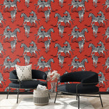 HG11101 zebra peel and stick wallpaper living room from Harry & Grace
