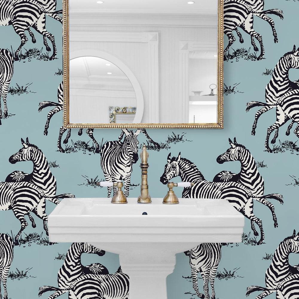 
                  
                    HG11102 zebra peel and stick wallpaper powder room from Harry & Grace
                  
                