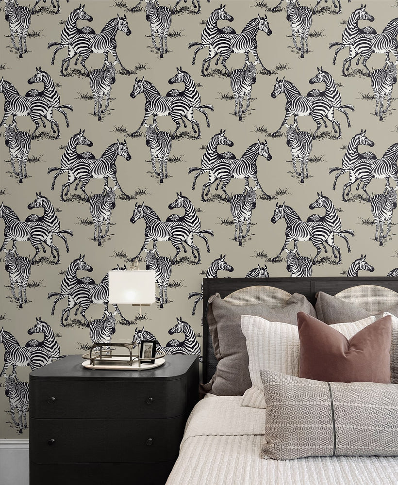 HG11110 zebra peel and stick wallpaper bedroom from Harry & Grace