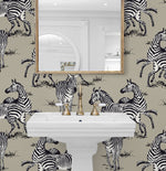 HG11110 zebra peel and stick wallpaper powder room from Harry & Grace