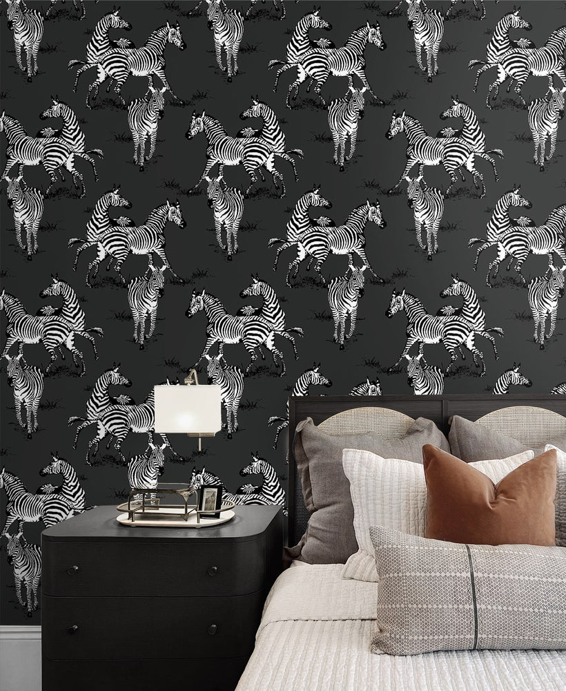 HG11120 zebra peel and stick wallpaper bedroom from Harry & Grace