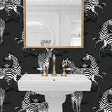 HG11120 zebra peel and stick wallpaper powder room from Harry & Grace