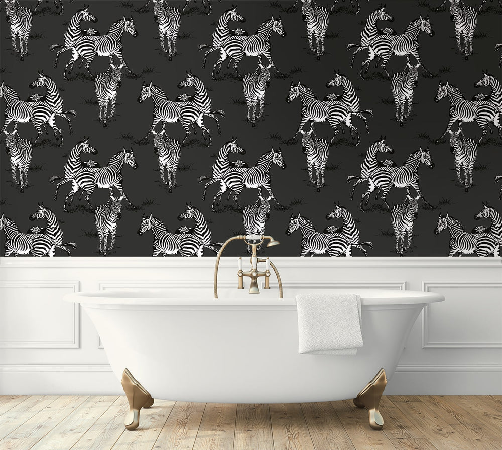 HG11120 zebra peel and stick wallpaper bathroom from Harry & Grace