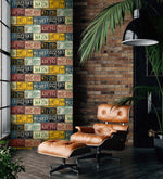 HG11301 license plates novelty peel and stick wallpaper lounge from Harry & Grace