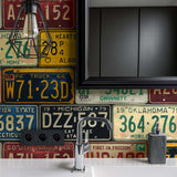 HG11301 license plates novelty peel and stick wallpaper bathroom from Harry & Grace