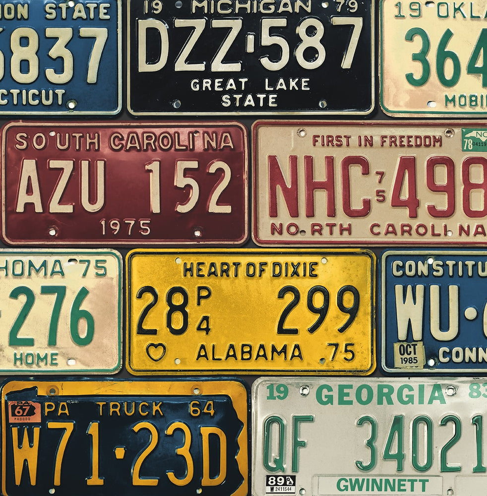 License Plates Faux Peel and Stick Removable Wallpaper