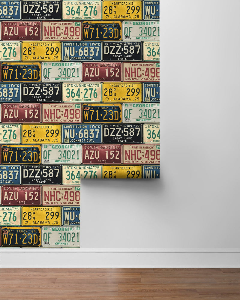HG11301 license plates novelty peel and stick wallpaper roll from Harry & Grace