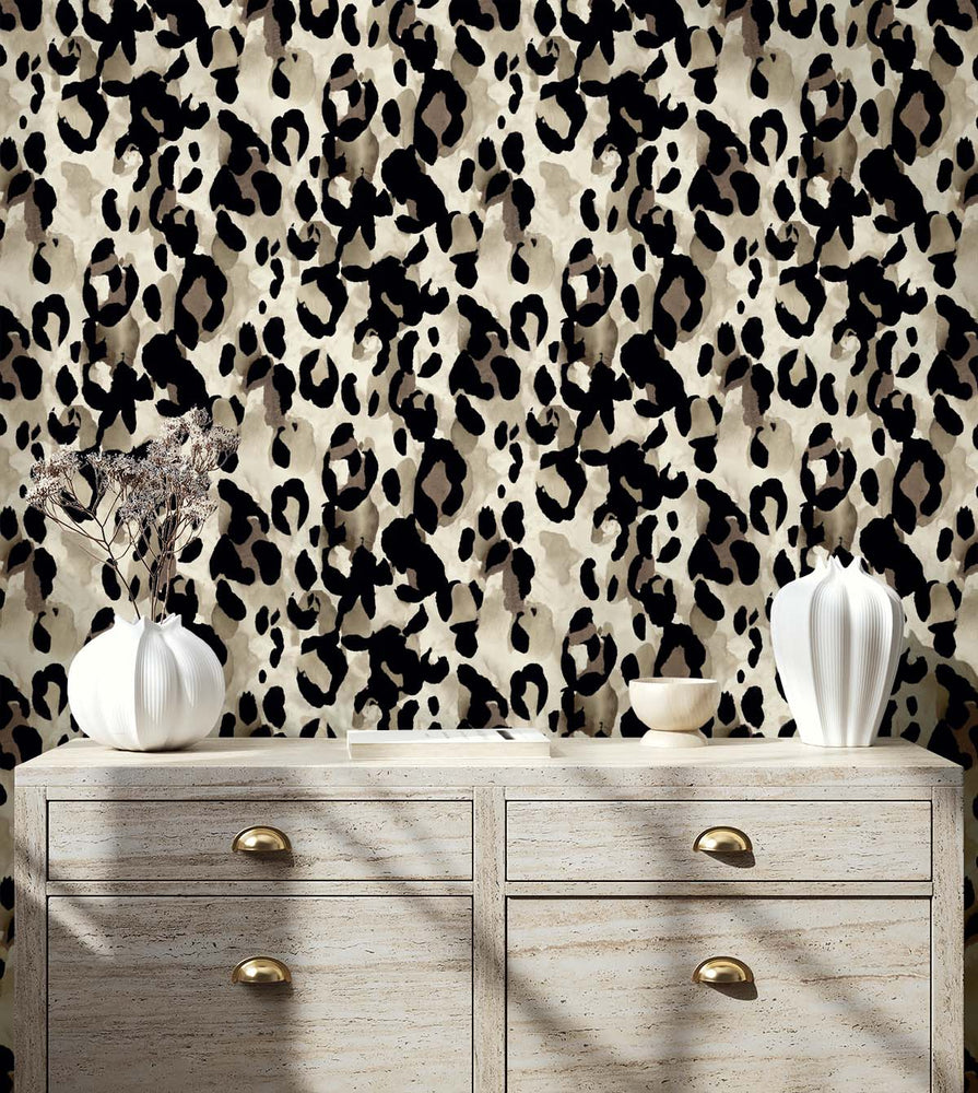 HG11405 leopard print peel and stick wallpaper entryway from Harry & Grace