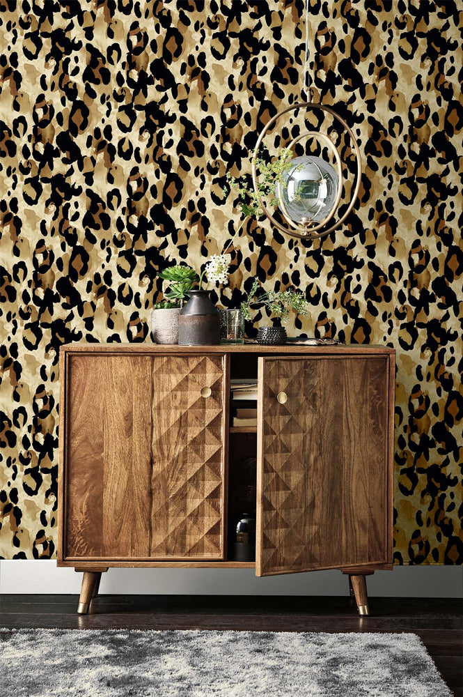 HG11406 leopard print peel and stick wallpaper entryway from Harry & Grace