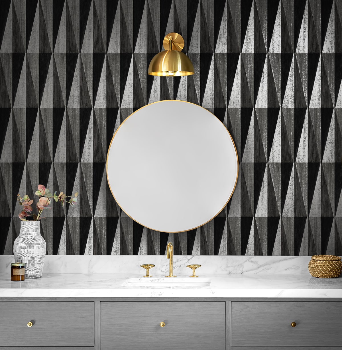 HG11500 geometric peel and stick wallpaper bathroom from Harry & Grace
