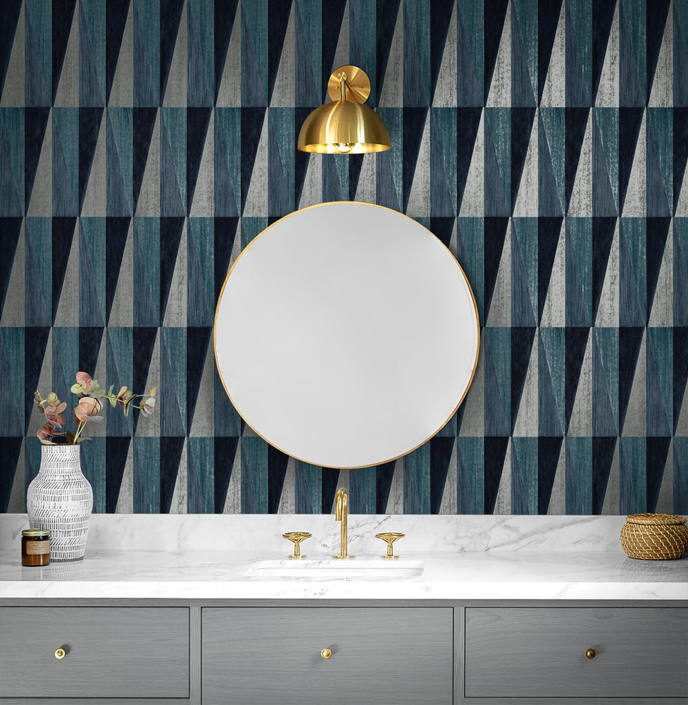 HG11502 geometric peel and stick wallpaper bathroom from Harry & Grace