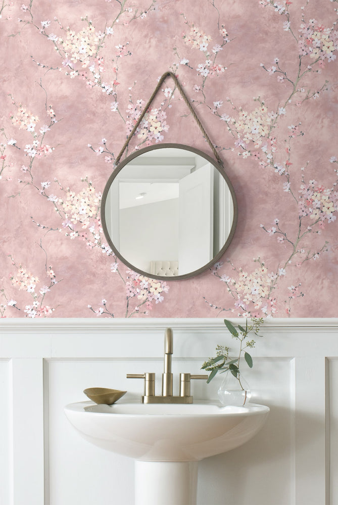 HG11801 floral peel and stick wallpaper bathroom from Harry & Grace