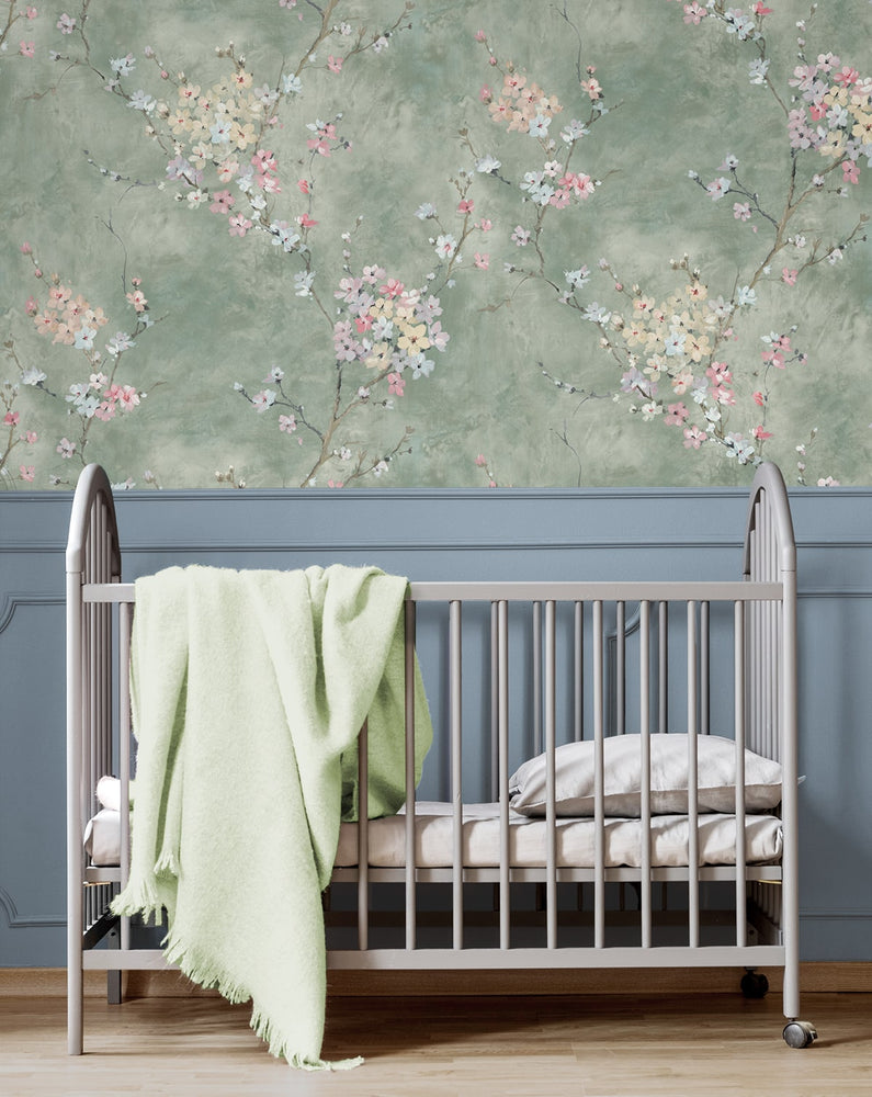 HG11804 floral peel and stick wallpaper nursery from Harry & Grace