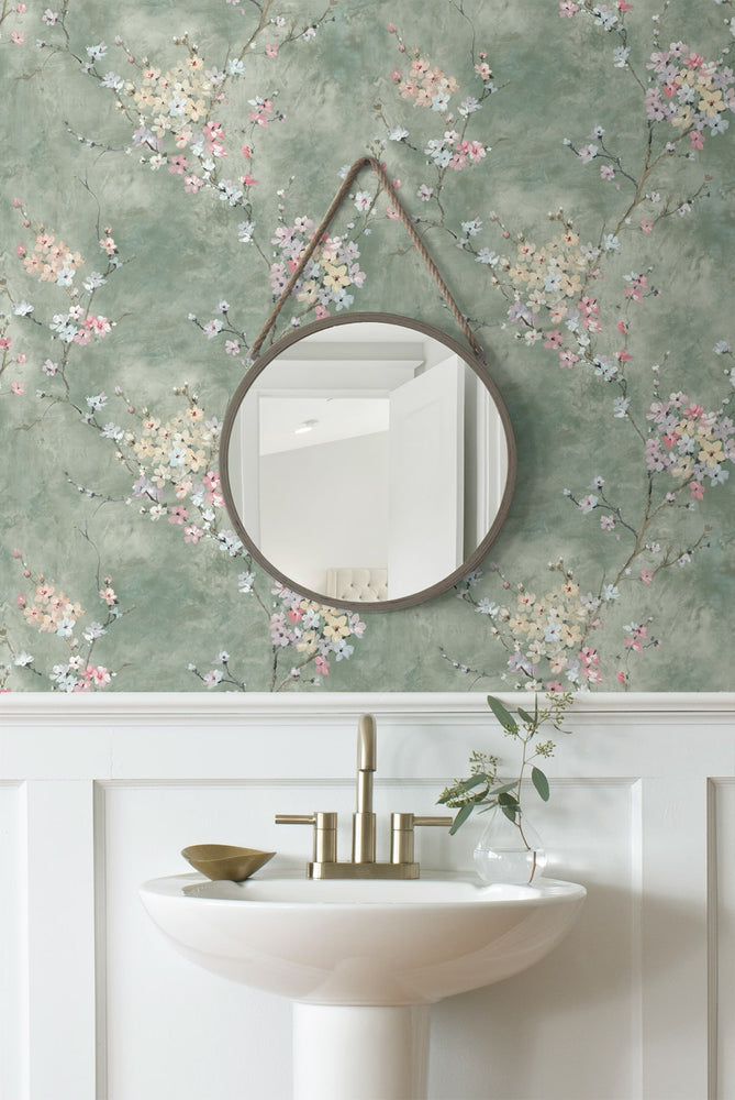 HG11804 floral peel and stick wallpaper bathroom from Harry & Grace