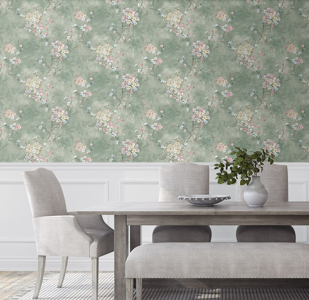 HG11804 floral peel and stick wallpaper dining room from Harry & Grace
