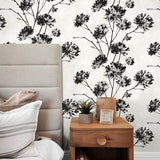 HG12100 floral peel and stick wallpaper bedroom from Harry & Grace