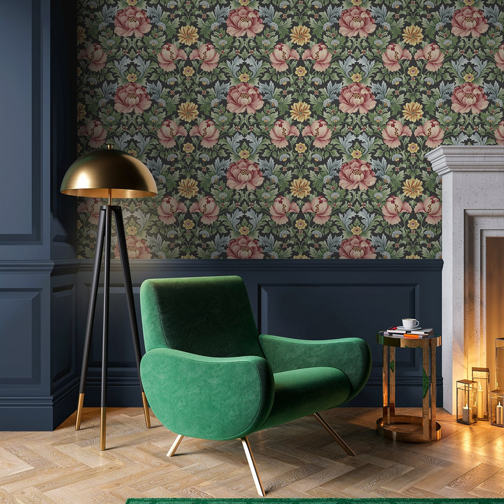 HG12601 vintage floral peel and stick wallpaper living room from Harry & Grace