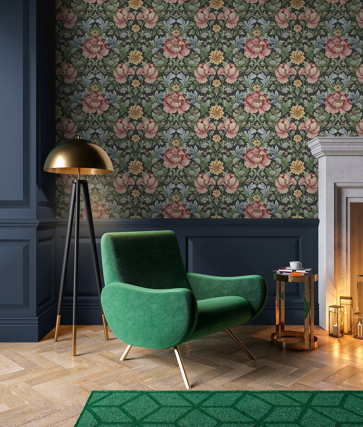 HG12601 vintage floral peel and stick wallpaper living room from Harry & Grace