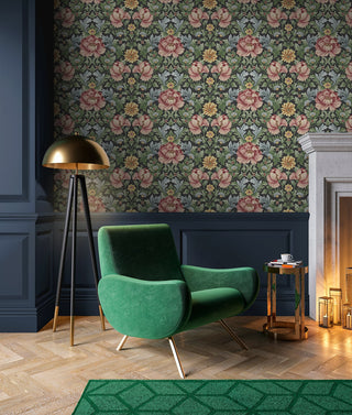 HG12601 vintage floral peel and stick wallpaper living room from Harry & Grace
