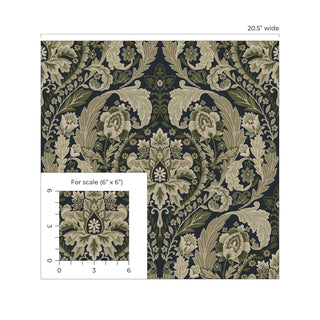 HG12902 vintage damask peel and stick wallpaper scale from Harry & Grace