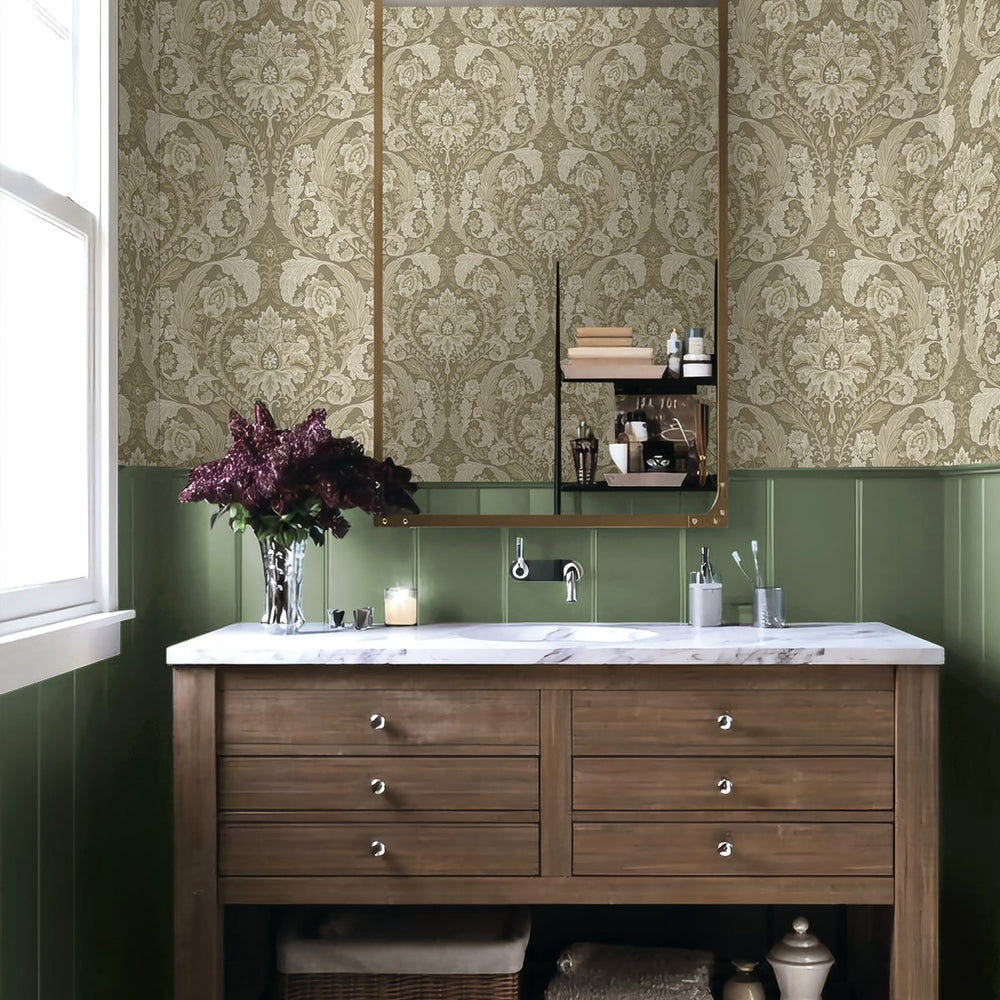 
                  
                    HG12905 vintage damask peel and stick wallpaper powder room from Harry & Grace
                  
                