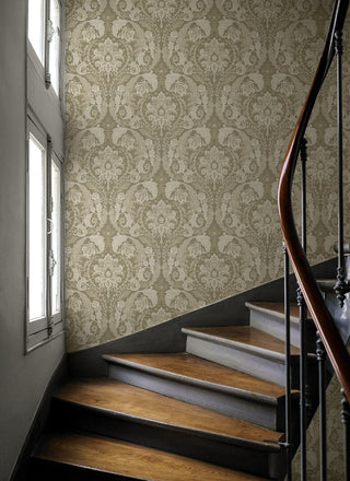 HG12905 vintage damask peel and stick wallpaper entryway from Harry & Grace