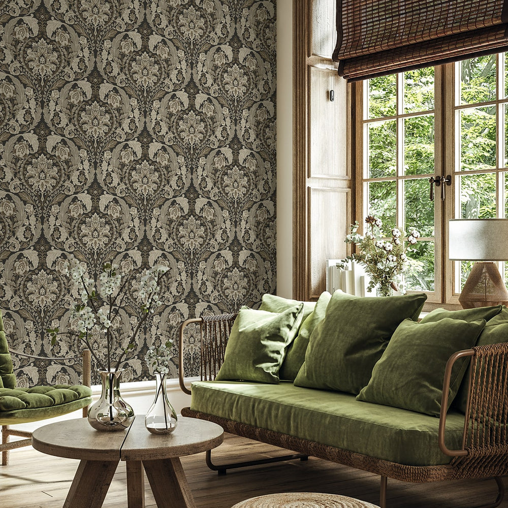 
                  
                    HG12907 vintage damask peel and stick wallpaper living room from Harry & Grace
                  
                
