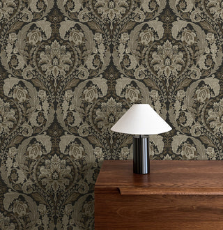 HG12907 vintage damask peel and stick wallpaper lamp from Harry & Grace
