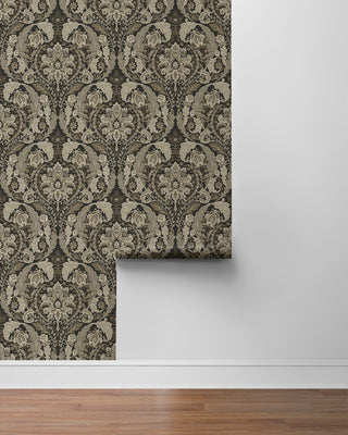 HG12907 vintage damask peel and stick grey wallpaper from Harry & Grace