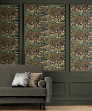 HG13002 hunt scene peel and stick wallpaper living room from Harry & Grace