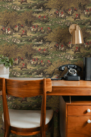 HG13005 hunt scene peel and stick wallpaper home office from Harry & Grace