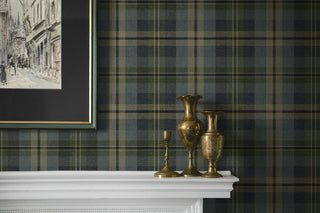 Plaid peel and stick wallpaper fireplace HG13102 Harry & Grace