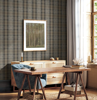Neutral plaid peel and stick wallpaper reading nook HG13107 Harry & Grace