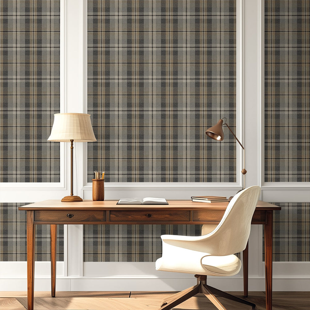 
                  
                    Neutral plaid peel and stick wallpaper desk HG13107 Harry & Grace
                  
                