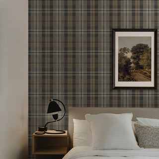 Neutral plaid peel and stick wallpaper guest bedroom HG13107 Harry & Grace