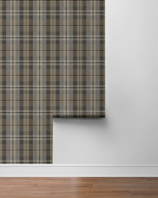 Neutral plaid peel and stick wallpaper roll HG13107 Harry & Grace
