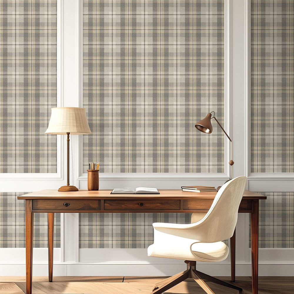 
                  
                    Grey plaid peel and stick wallpaper desk chair HG13108 Harry & Grace
                  
                
