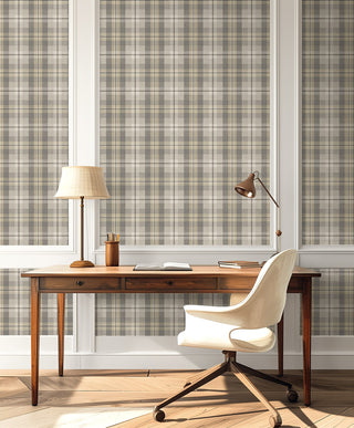 Grey plaid peel and stick wallpaper desk chair HG13108 Harry & Grace