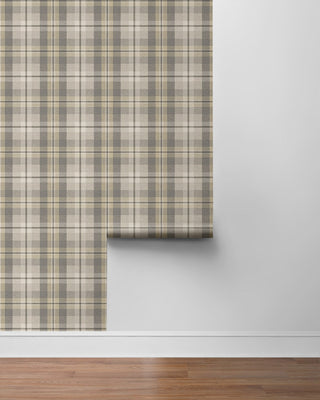 Grey plaid peel and stick wallpaper roll HG13108 Harry & Grace