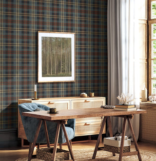 Americana plaid peel and stick wallpaper workspace HG13111 Harry & Grace