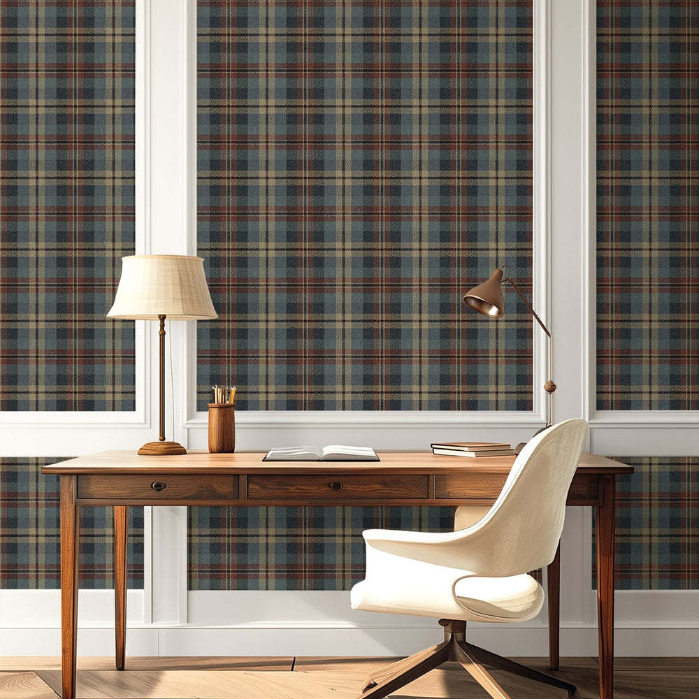 
                  
                    Americana plaid peel and stick wallpaper wood desk HG13111 Harry & Grace
                  
                