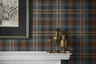 Americana plaid peel and stick wallpaper fireplace HG13111 Harry & Grace