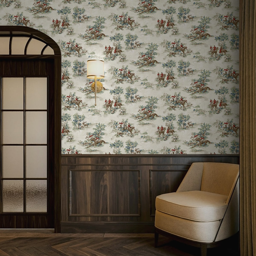 
                  
                    HG13802 horse race toile peel and stick wallpaper dining room from Harry & Grace
                  
                
