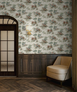 HG13802 horse race toile peel and stick wallpaper dining room from Harry & Grace