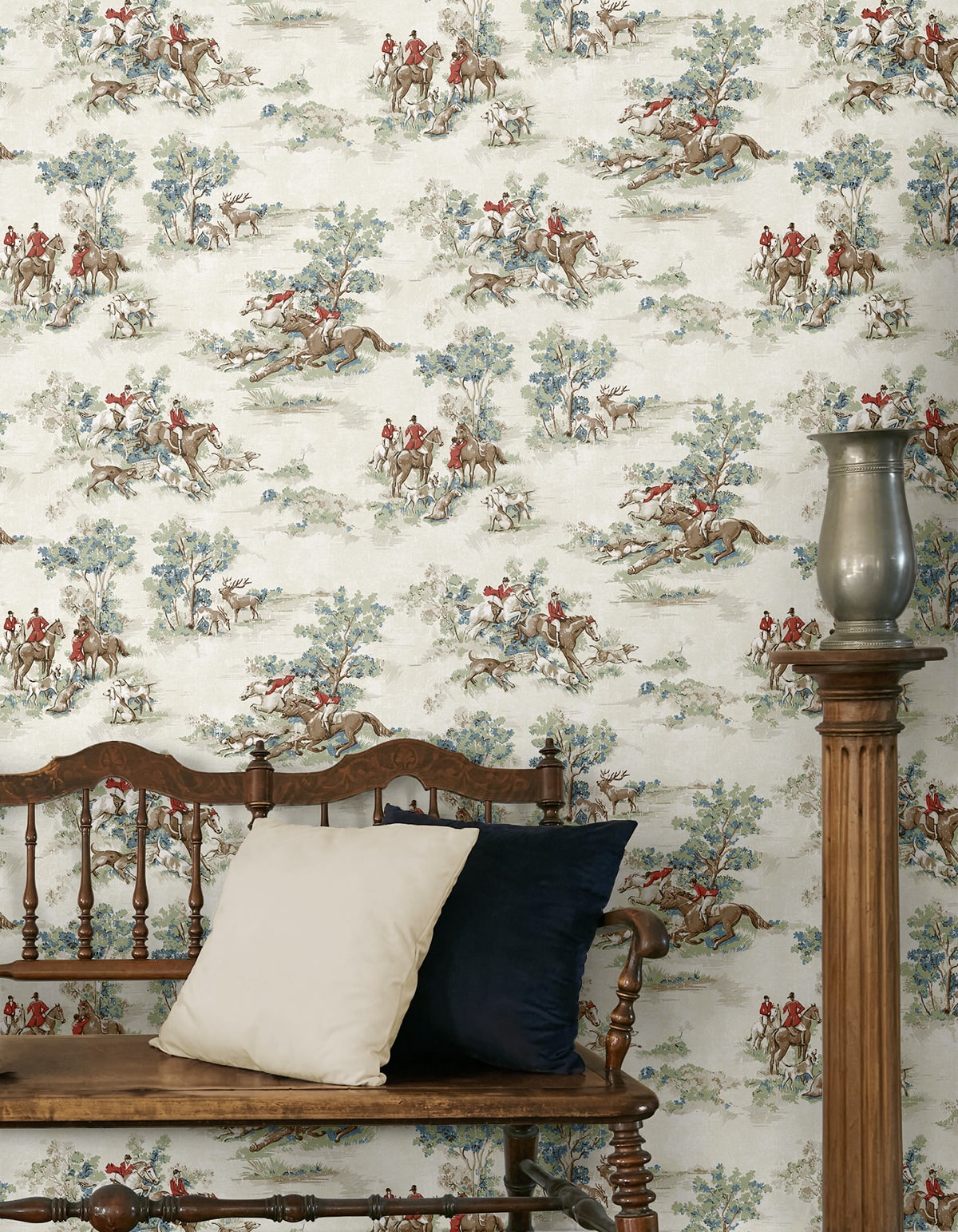 HG13802 horse race toile peel and stick wallpaper entryway from Harry & Grace