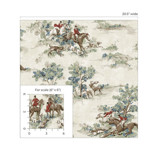 HG13802 horse race toile peel and stick wallpaper scale from Harry & Grace