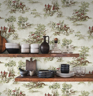 HG13804 horse race toile peel and stick wallpaper kitchen from Harry & Grace