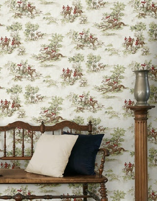 HG13804 horse race toile peel and stick wallpaper entryway from Harry & Grace
